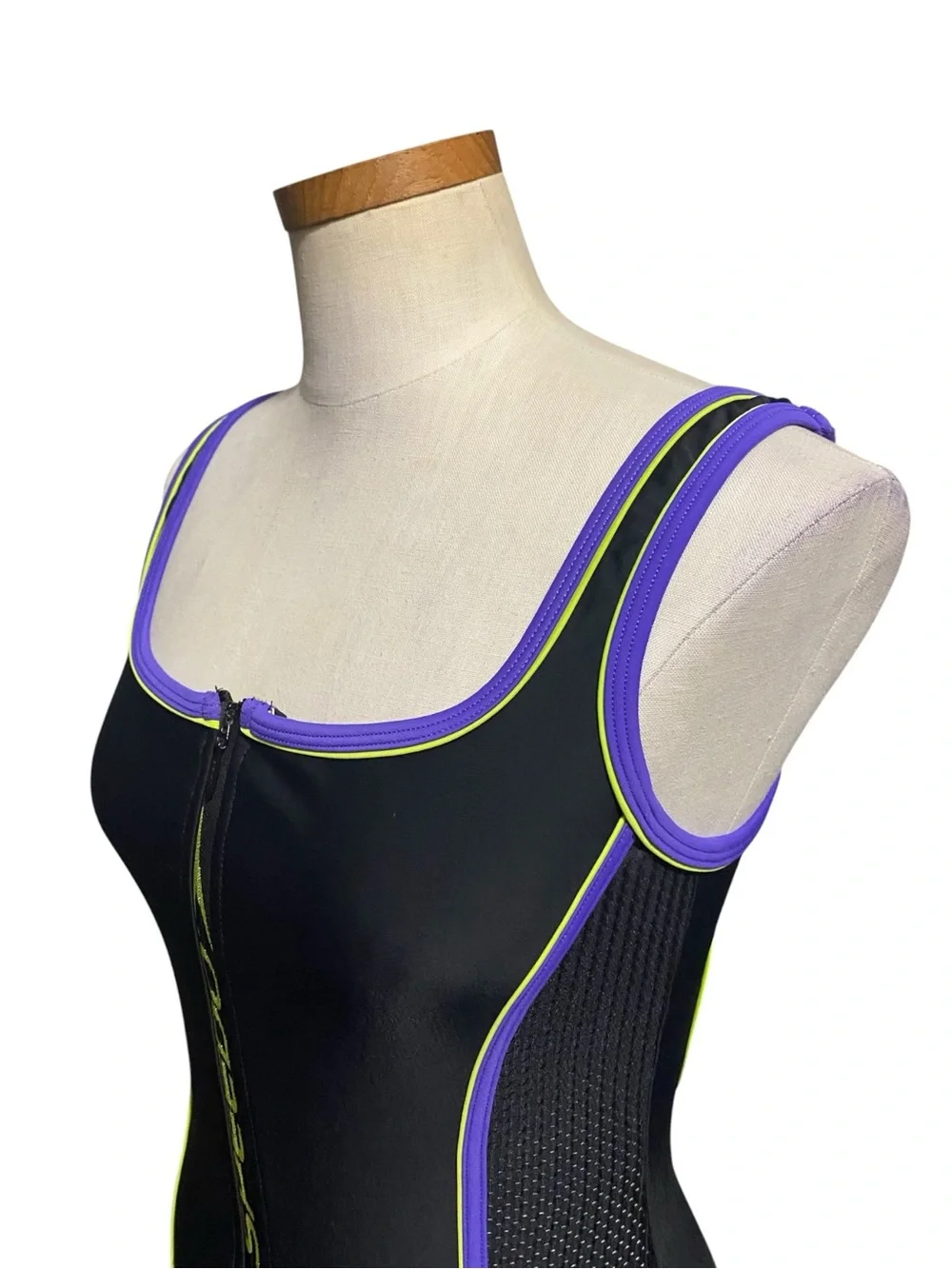 Vtg 90s Speedo Black Zipper Front Aquatic Fitness One Piece Swimsuit 10 Sporty